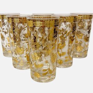 Vintage Culver Chantilly Gold Leaf Highball Drinking Glasses Set Of 6